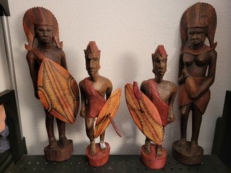 Warrior Tribal Family - Carved Wood  - Vintage