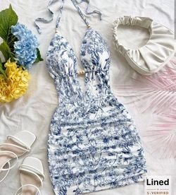 Blue and white backless summer dress