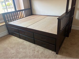 Queen Bed with twin trundle pull out and 3 storage drawers and ladder