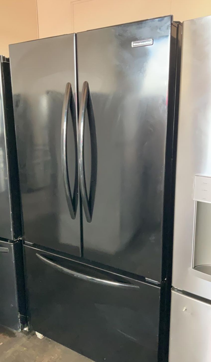 Kitchen Aid 3-Door Black Refrigerator Fridge