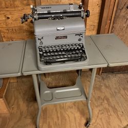 Typewriter With Rolling Stand And Cover Antique 