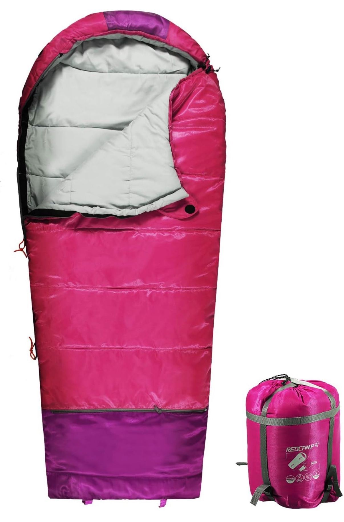 REDCAMP Kids Mummy Sleeping Bag for Camping, 3 Season Cold Weather Sleeping Bag Fit Boys,Girls & Teens, Blue/Rose Red