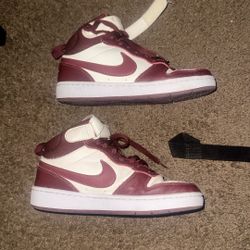 Nike Kids' Court Borough Mid 2 sneaker in a dark red/ehite Color