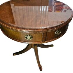 Antique Wood End Table With Glass Top