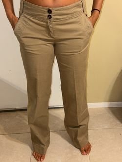 New York & Company Khaki Straight Leg Chino Pants Size 8 Tall - Double Button