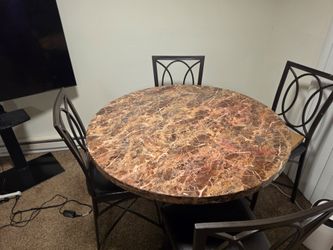 Round Marble-Top Dining Table with 4 Chairs