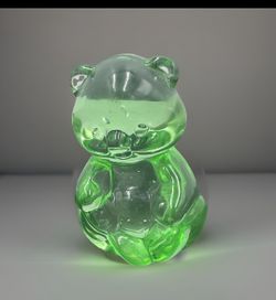 Vtg Fenton Emerald Green Clear Sitting Teddy Bear Glass Figurine Art Glass 3.5"T (v53)