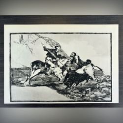 SPANIARDS HUNTED BULLS ON HORSEBACK Original Antique Vintage Fine Art GOYA Print  of Etching 1960’s Spain Printed Collectible Ephemera