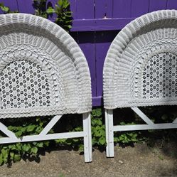Vintage Pair Twin Headboards White Wicker Rattan 