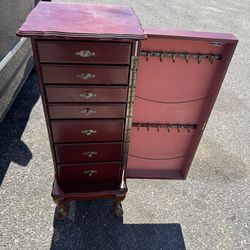 Vintage Style Standing Jewelry Armoire Cabinet | Cherry Wood Finish | Queen Anne