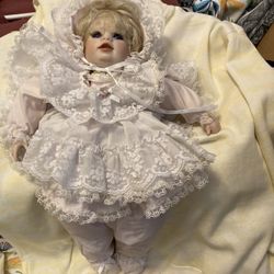 Body Stuffed Doll, Hands And Head Porcelain , EC 