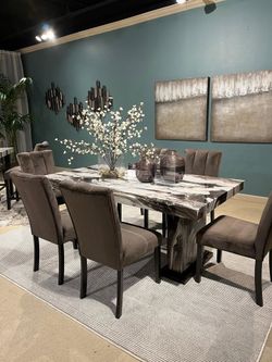  Contemporary, Marble look dining set to create and elevated feel