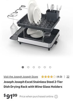 Joseph Joseph Excel Stainless Steel 2-Tier Dish Drying Rack with Wine Glass Holders
