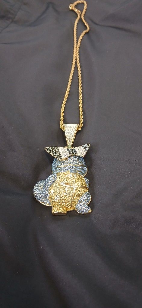 squirtle pendant with gold chain cubic zirconia