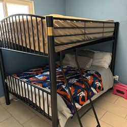 Full Over Full Black Finish Bunk Bed With Mattresses 