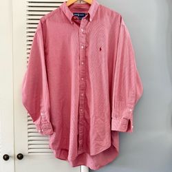 Vintage Polo Ralph Lauren Yarmouth Rose Pink Pinpoint Oxford Button Up Longsleeve Shirt Preppy Sz 2XL