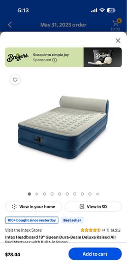 Intex Headboard 18" Queen Dura-Beam Deluxe Raised Air Bed Mattress with Built-in Pump