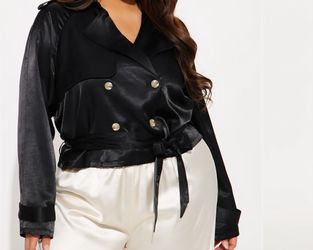 Satin Cropped Trench Top
