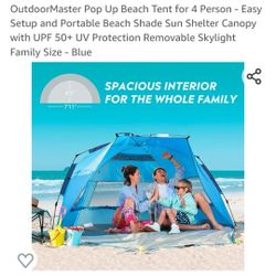 Pop Up Beach Tent for 4 Person - Easy Setup and Portable Beach Shade Sun Canopy