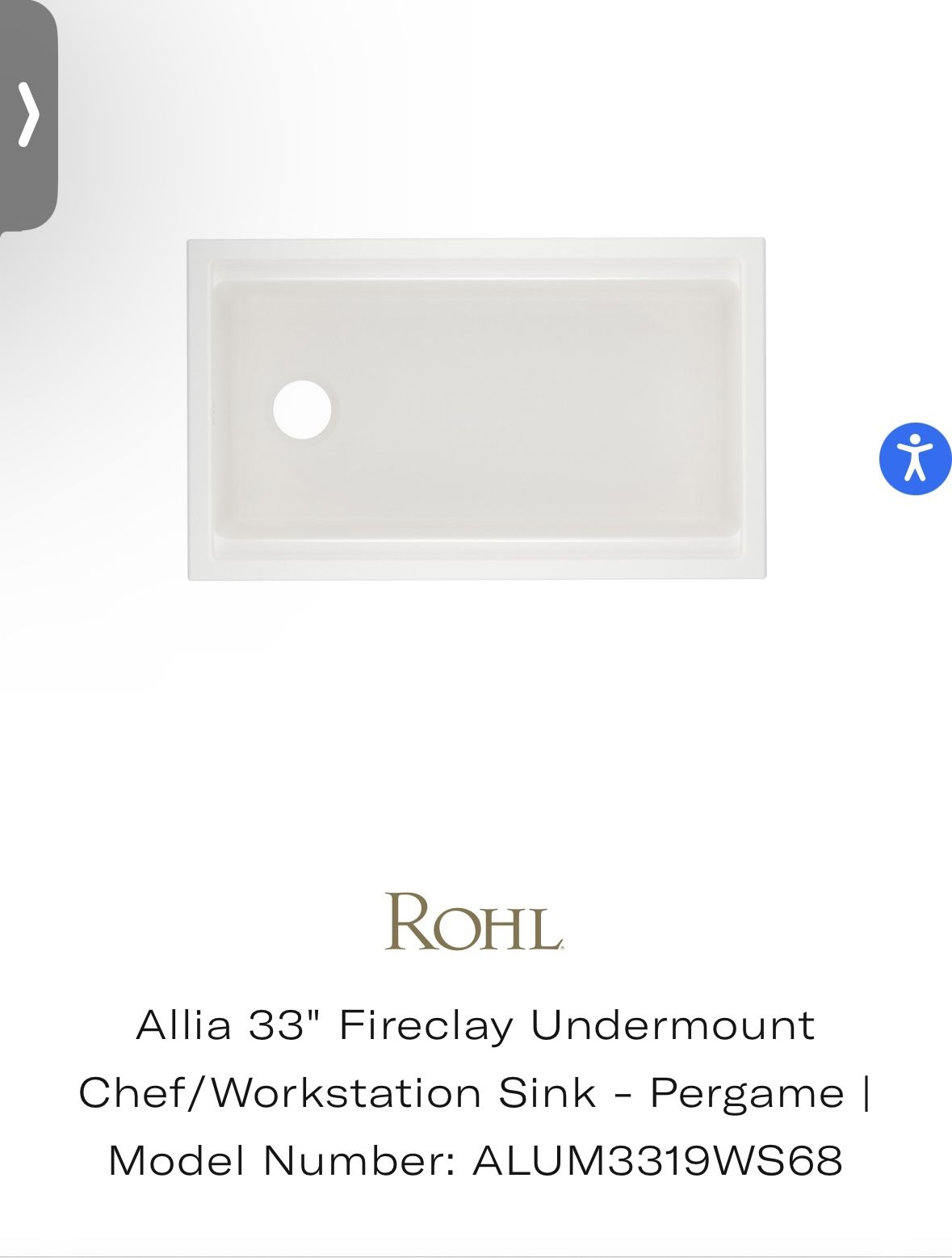 Rohl Allia 33" Fireclay Undermount Chef/Workstation Sink