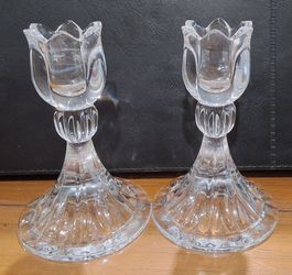 pair of vintage clear lead crystal candlestick holders