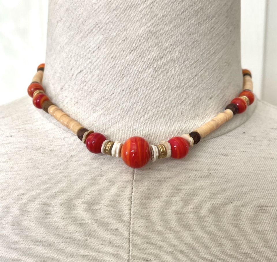 Orange Beaded Choker Necklace 
