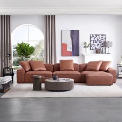 25Home: Brown 5 Seater 142" Air Leather Loft Couch and Ottoman,***Free Delivery