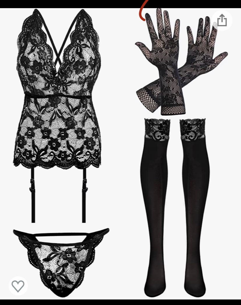 3 Pieces Women Garter Lingerie Set with Lace Garter Belts and Stockings Black Lace Lingerie for Women