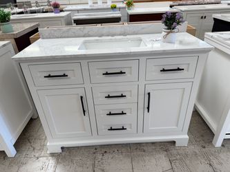 White Bathroom Vanity with Marble Top and Sink