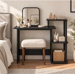 Furinno Simplistic Vanity Desk with Side Shelves, Black BRAND NEW