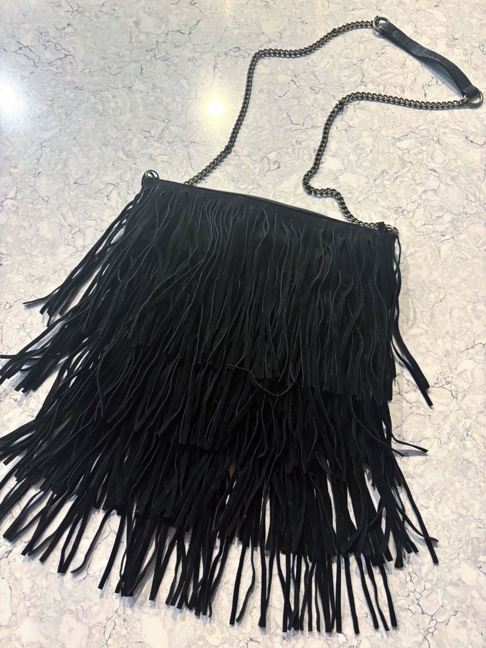 ✨ VINTAGE BLACK LEATHER FRINGE CROSSBODY TASSLE ✨