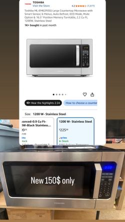 Toshiba Large Countertop Microwave with Smart Sensor, 6 Menus, Auto Defrost, ECO Mode, Mute Option & 16.5" Position Memory Turntable, 2.2 Cu Ft, 1200W