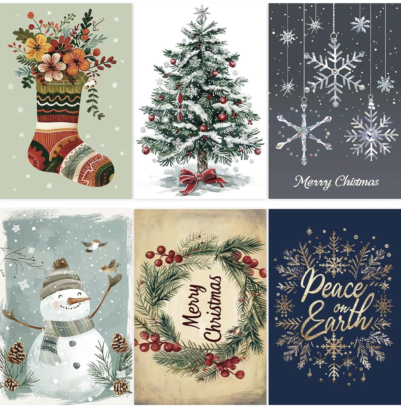24-PCS Christmas Cards, Elegant Watercolor Art Designs with Envelopes & Stickers