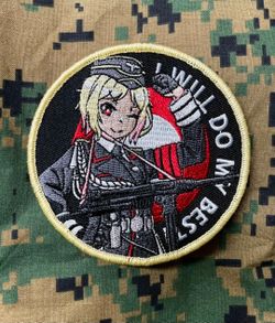 Girls' Frontline German MP40 WW2 Waifu Girl Morale Anime Woven Patch with text “I Will Do My Best” - Backed with Velcro