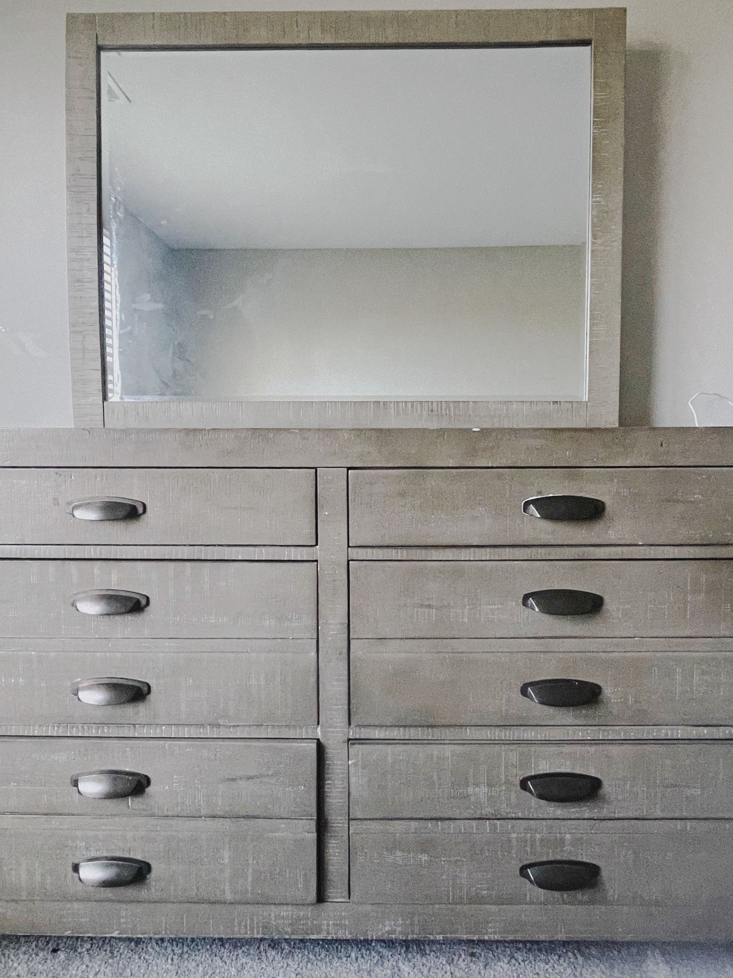 Dresser With Mirror & 2 Nightstands With Phone Charger 