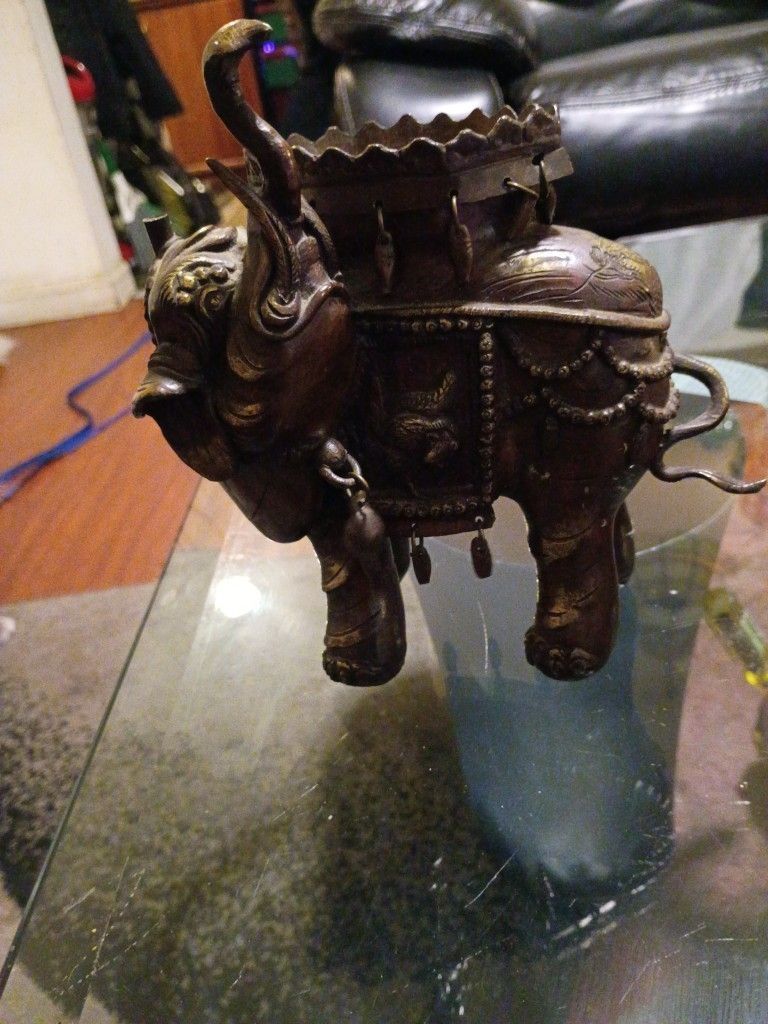 Antique Chinese Bronze Pagoda Bearing Elephant Sculpture