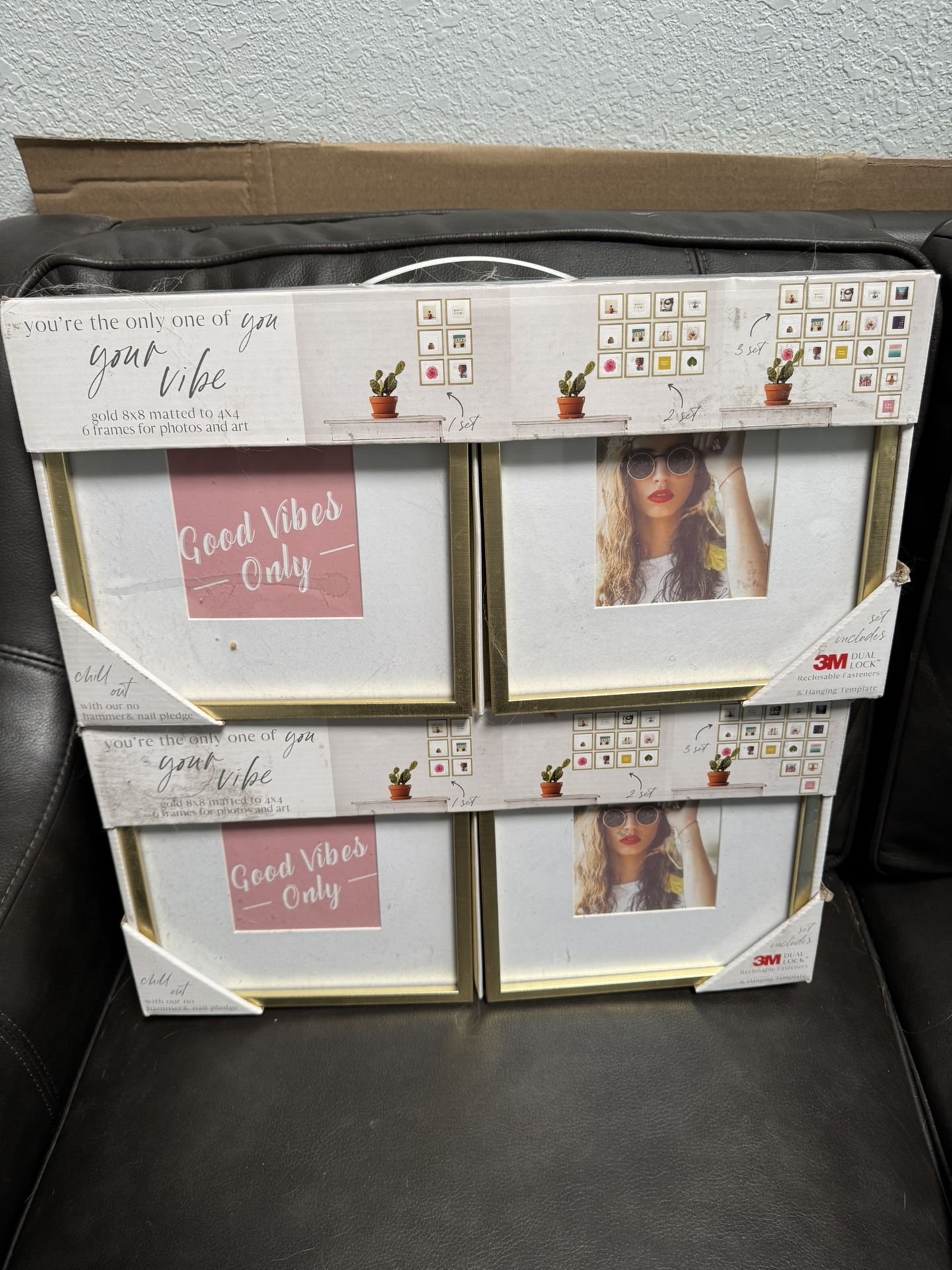 Set of 12 8 X 8 Gold Frames Matted For 4 X 4 Pictures
