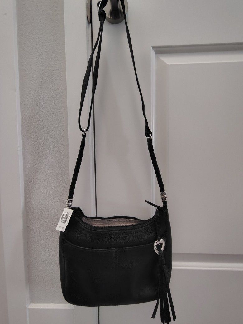 Brighton "Baby Barbados" Black Leather Crossbody Hobo - New