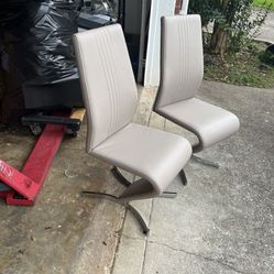 2 Beige Faux Leather Z-Shaped Dining Chairs