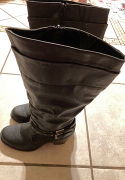 Black heel boots knee length