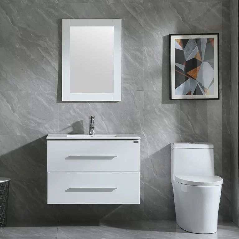 32-in Wall Mount White Single Sink Bathroom Vanity with White Top