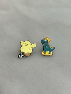 Chick and Dino Skateboard Enamel Pins