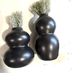 Set of 2 Ceramic Modern Shape Flower Vases Home Decor Item Earthy Matte Finish  I added the greens… If you don’t want them, let me know!     6” & 5” t