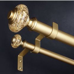Gold Double Curtain Rod 36-76 Inch Decorative Crystal Dual Rods