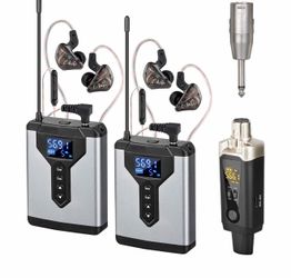 Wireless in Ear Monitor System with Transmitter Clip on Receiver Automatic Pairing in-Ear Monitoring for Studio,Guitar,DJ,Live Performance (2 Receiver