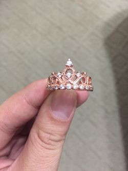 Rose Gold Rhinestone Women Crown Ring