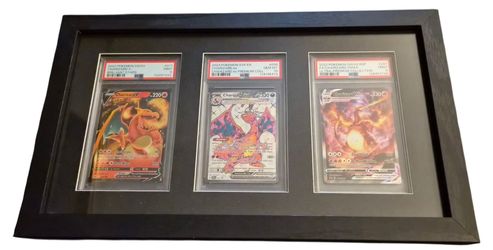 Premium Pokemon Charizard Collection – 3 Graded Card Hanging and Standing Display Frame