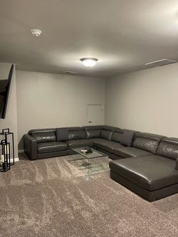 Large Gray Leather Sectional Sofa