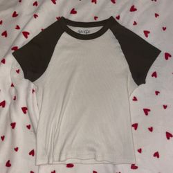 brandy melville brown and white baseball tee