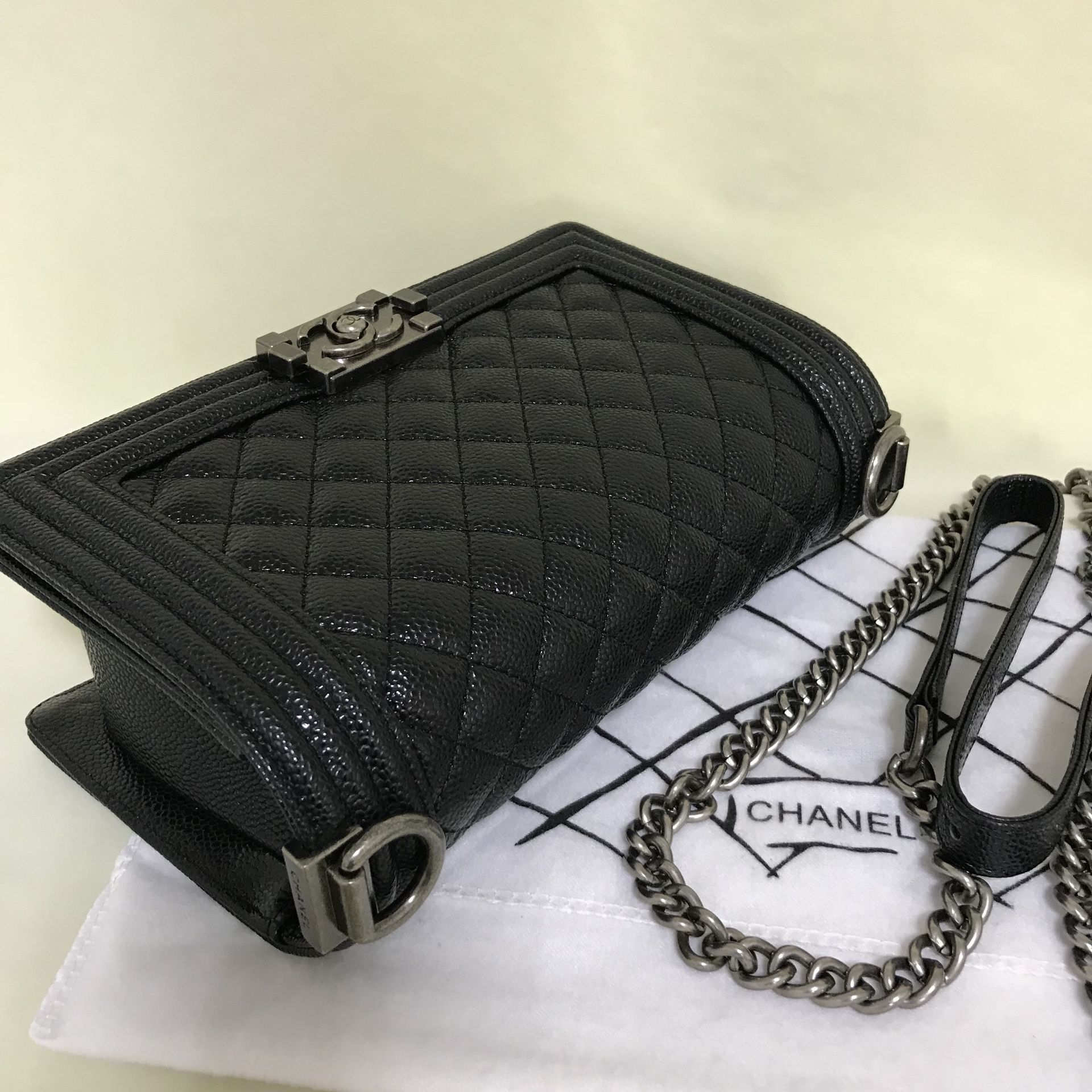 Authentic CHANEL classic LE BOY series do old iron gray metal chain  shoulder bag for Sale in Washington, DC - OfferUp